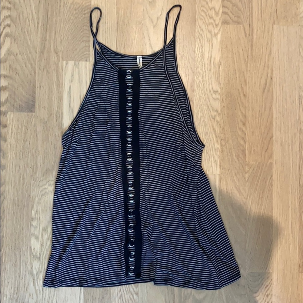 Emma & Sam Navy Striped Detailed Tank Top